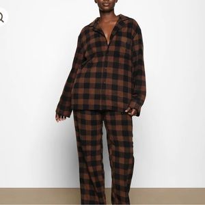 SKIMS Fleece Sleep Set Jasper Buffalo Check XXS